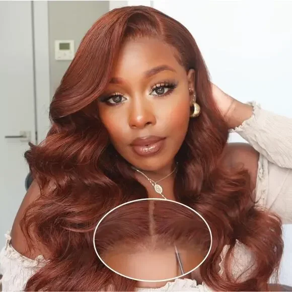 18 inch red brown number 33 body wave pre.Cut preplucked glueless lace front wig - Picture 1 of 13